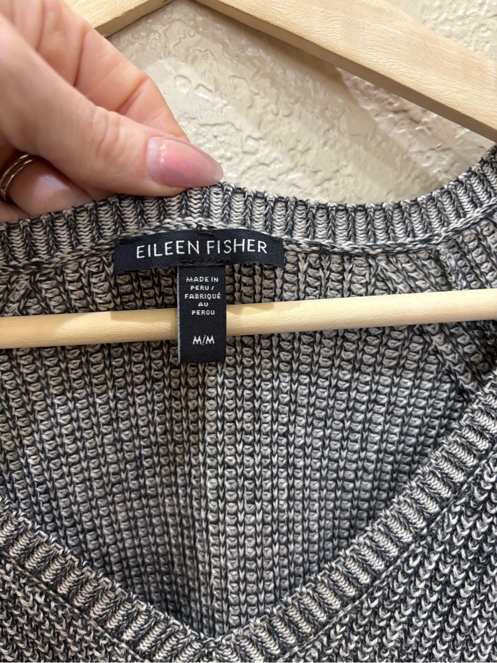 Eileen Fisher Grey Marl Textured Knit V-Neck Sweater Cozy Minimalist Medium - Picture 5 of 7